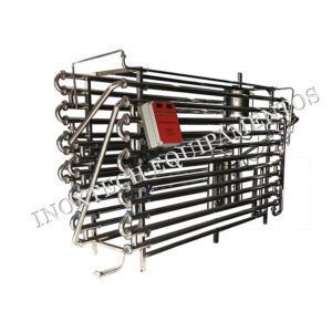 Pasteurizador Tubular para produtos líquidos e pastosos. Pasteurizador fabricado totalmente em aço inox para pasteurização de sucos, polpa de frutas, molhos e outros